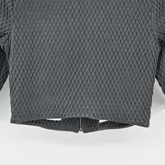 SUSAN BENDER Leather Jacket Sz 4 Charcoal Gray Cropped Textured Zip Quiet Luxury - Picture 6 of 11